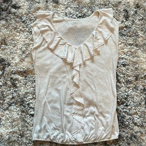 Loft white cap sleeve shirt with ruffle. Size small